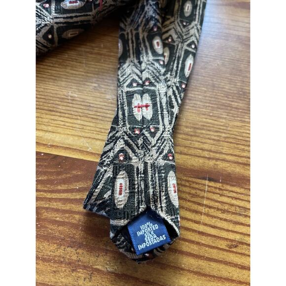 Gianfranco Ruffini Men’s beige Funky Neck Tie Retro Peacock Pattern 100% Silk - Picture 3 of 5